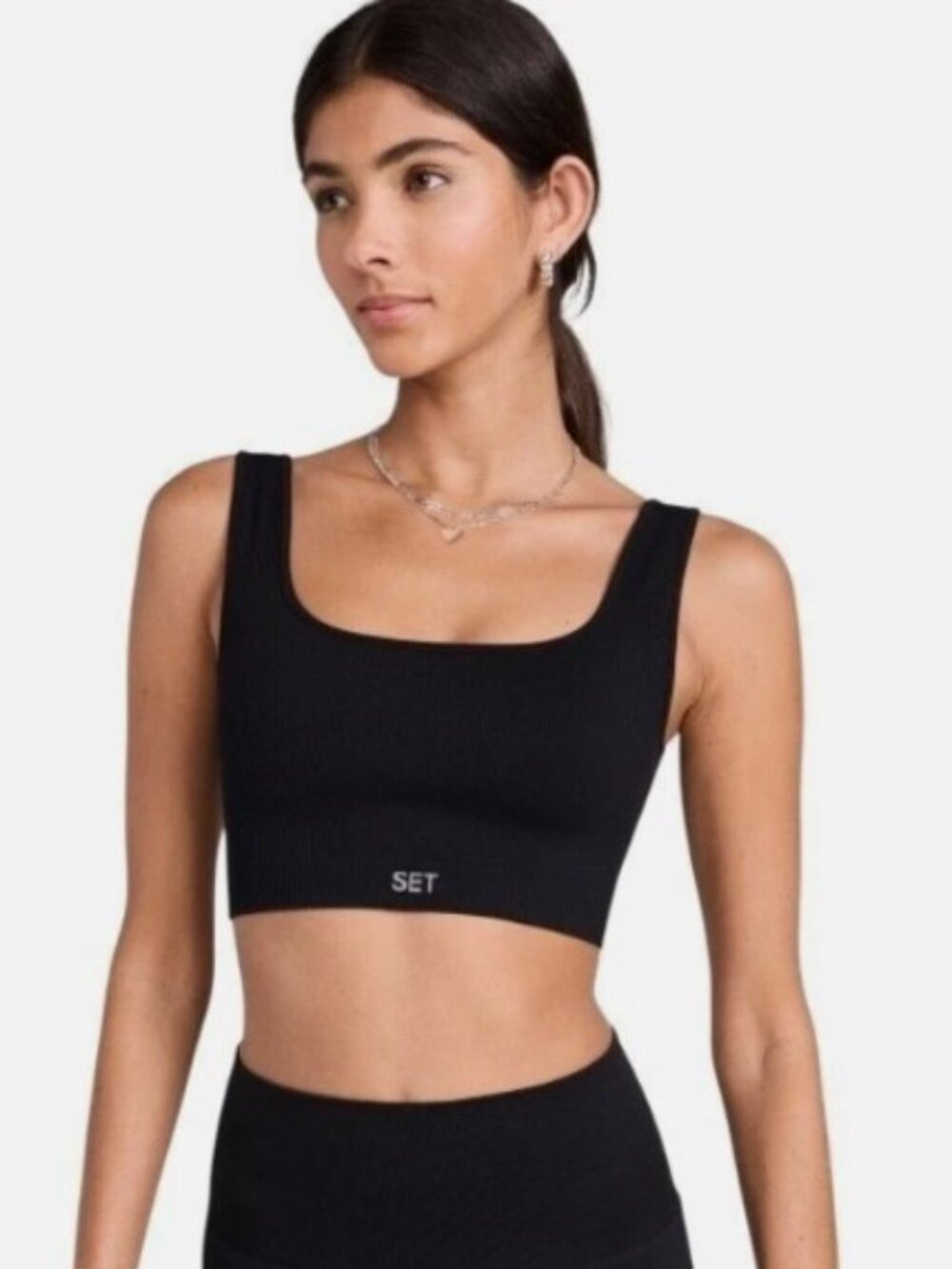 SET ACTIVE | Box X Ribbed Crop Tank Onyx Black Workout Sports Bra Top | XL